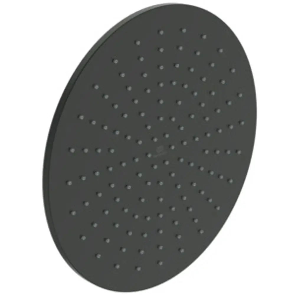 Runde Regenbrause in Schwarz mit gleichmäßiger Anordnung von Düsen. Produkt von Ideal Standard, geeignet für moderne Badezimmerinstallationen.